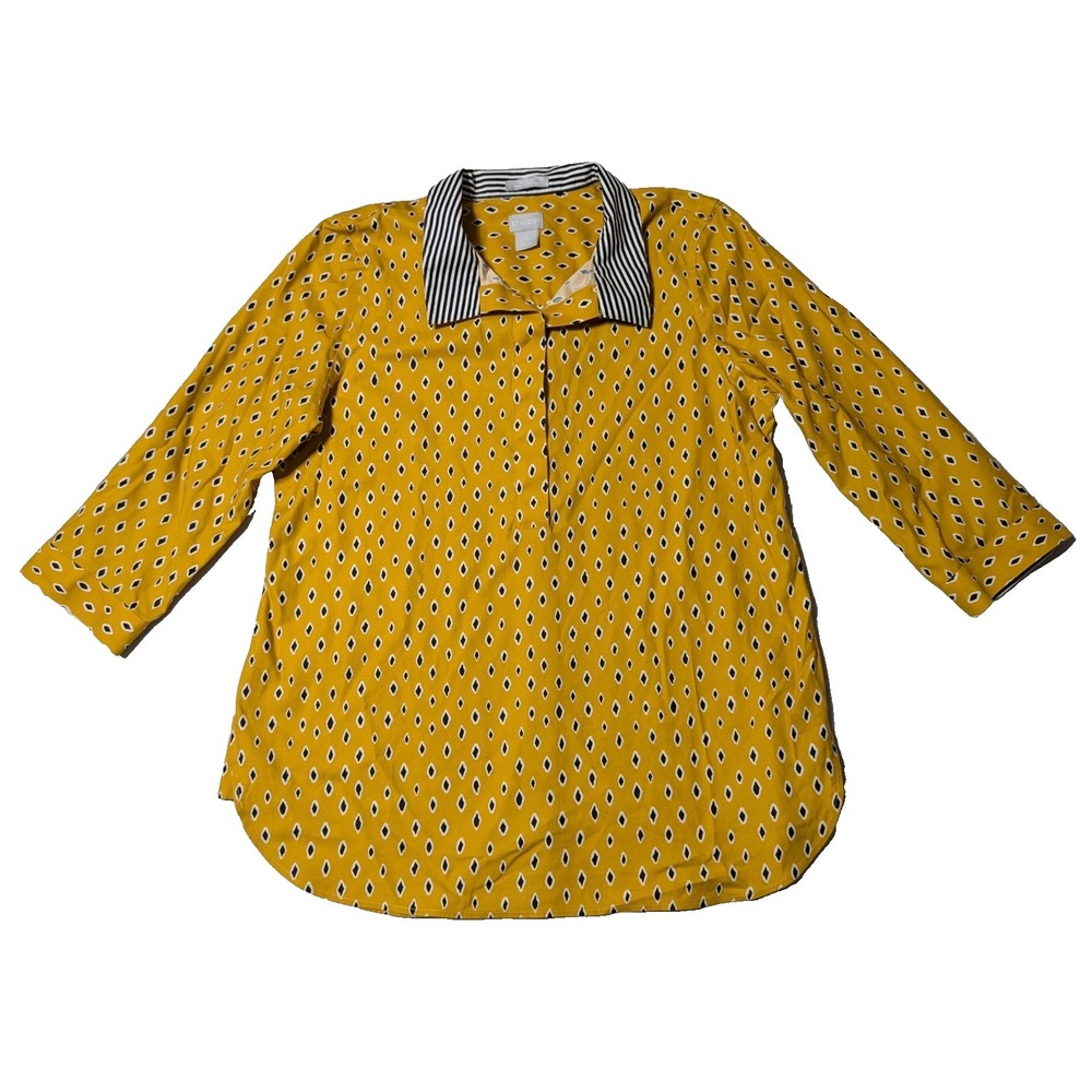 CHICO'S CHIC STRETCH SCATTERED DIANMOND  Women 0 (Small) Gold Popover Blouse‎